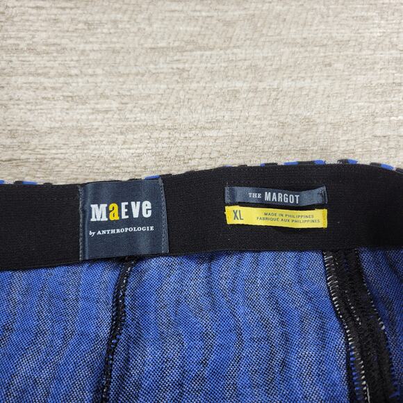 Maeve Anthropologie The Margot Pants XL Blue Wave Motif Knit Pull-On NWT - Picture 6 of 15